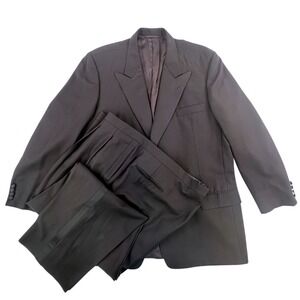 Hickey Freeman Mens 50L Tuxedo Suit 48 x 30 Pants Black Peak Lapel Wool Formal